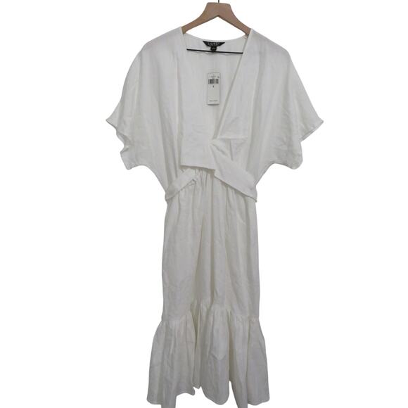 Lauren Ralph Lauren Dresses & Skirts - Lauren Ralph Lauren Womens Sz 8 White Belted Linen Wrap Style Dress Midi Summer